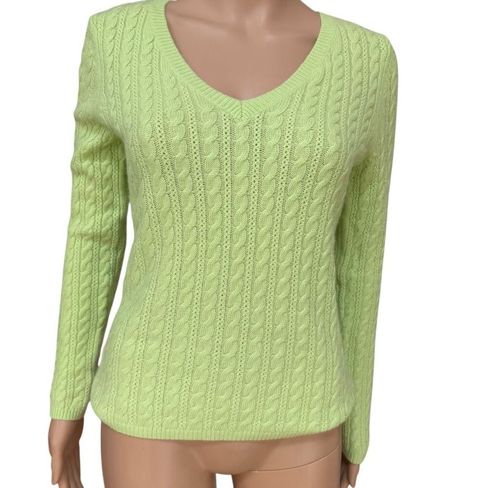 Talbots wool blend Womens lime Green Cable Knit Sweater Size S petite